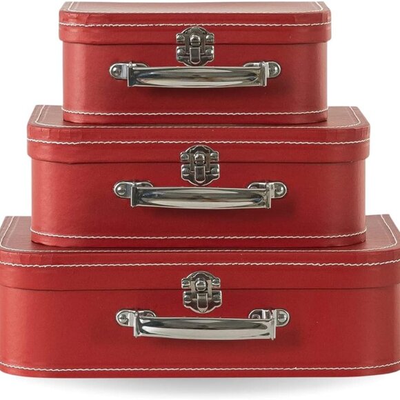 Decorative Suitcase Storage Boxes with Handle, Set of 3 Cardboard Suitcase Boxes - Picture 1 of 8
